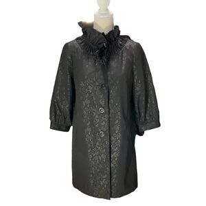 Ports International Damask High Ruffle Neck Button Front Light Jacket Black Sz 6